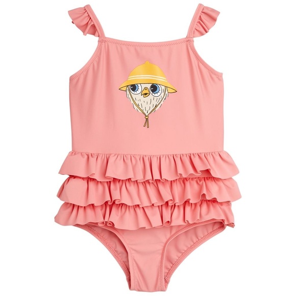 Mini Rodini Other - NEW Mini Rodini Pink Ruffled Owl Girl’s Swimsuit-2T